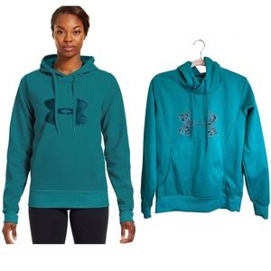 Under Armour Hooded Pullover Fleece Jacket Women’s sz. M Green‎ Storm Pulse